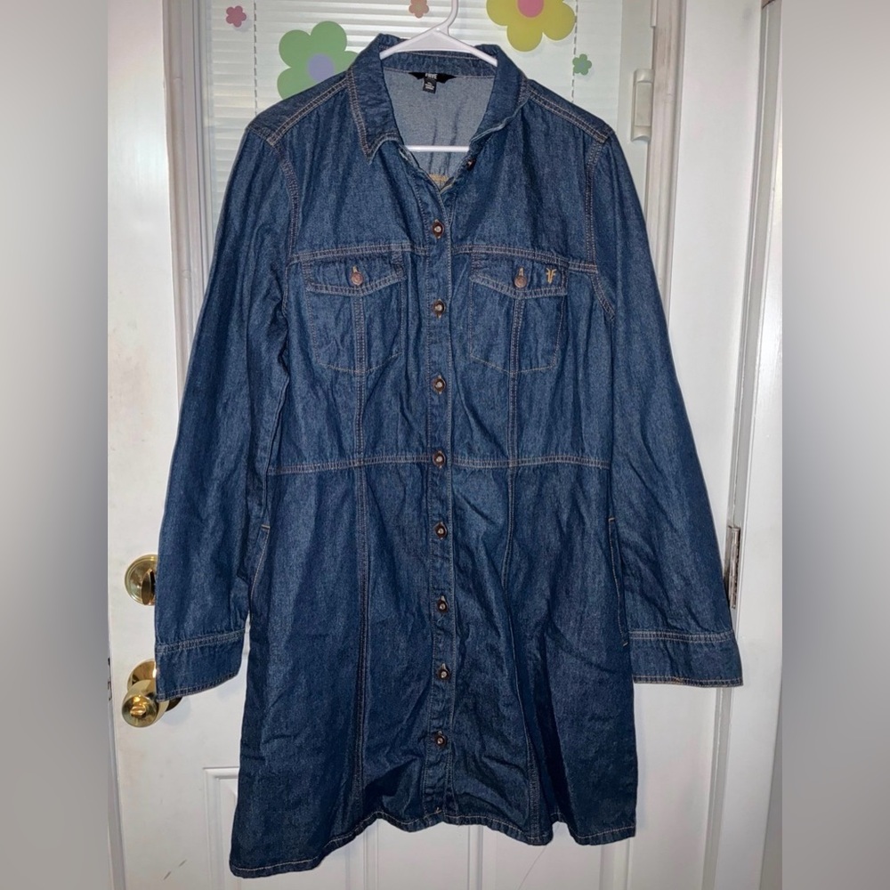 FRYE Denim Shirt Dress XL NWOT Dark Wash Long Sleeve Button Down Knee Length